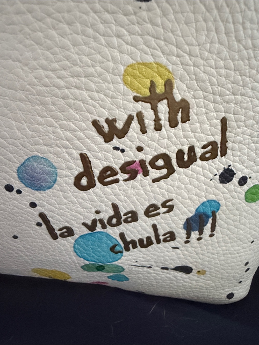 Desigual White Tote with Multicolor Paint Dot Design